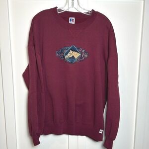 Vintage Russell Athletic Sweatshirt Horse Embroidered Burgundy Crewneck Pullover